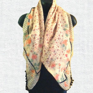 Boho Scarf Vintage Mixed Rose Print Ball Trim